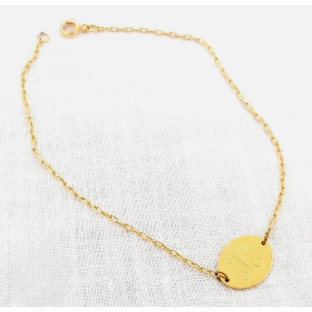Gold Tone Monogram 'M' Medallion 9" Anklet Bracelet Dainty Large Plus Size